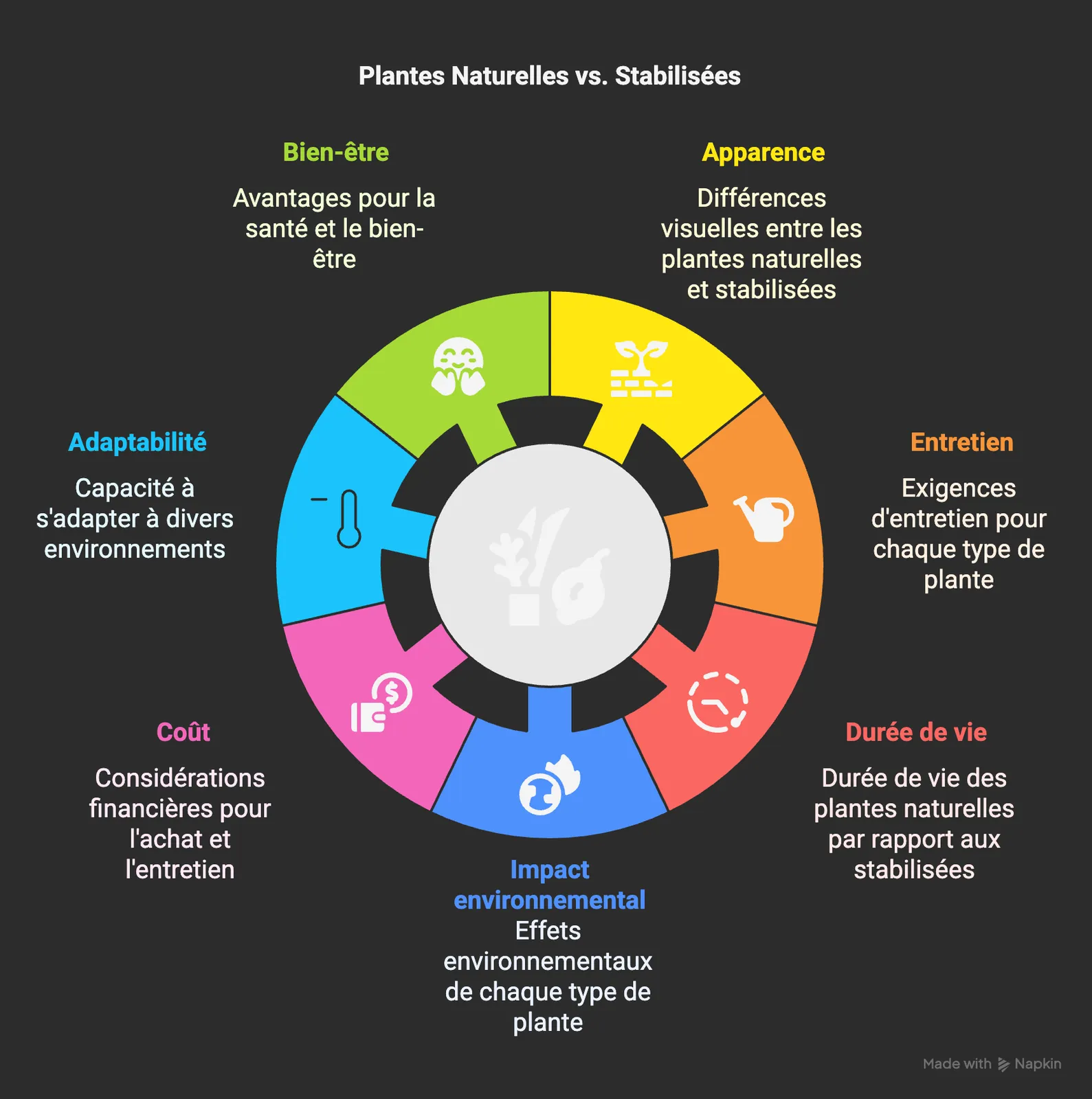 Infographic: natural or preserved plants, seven comparison criteria