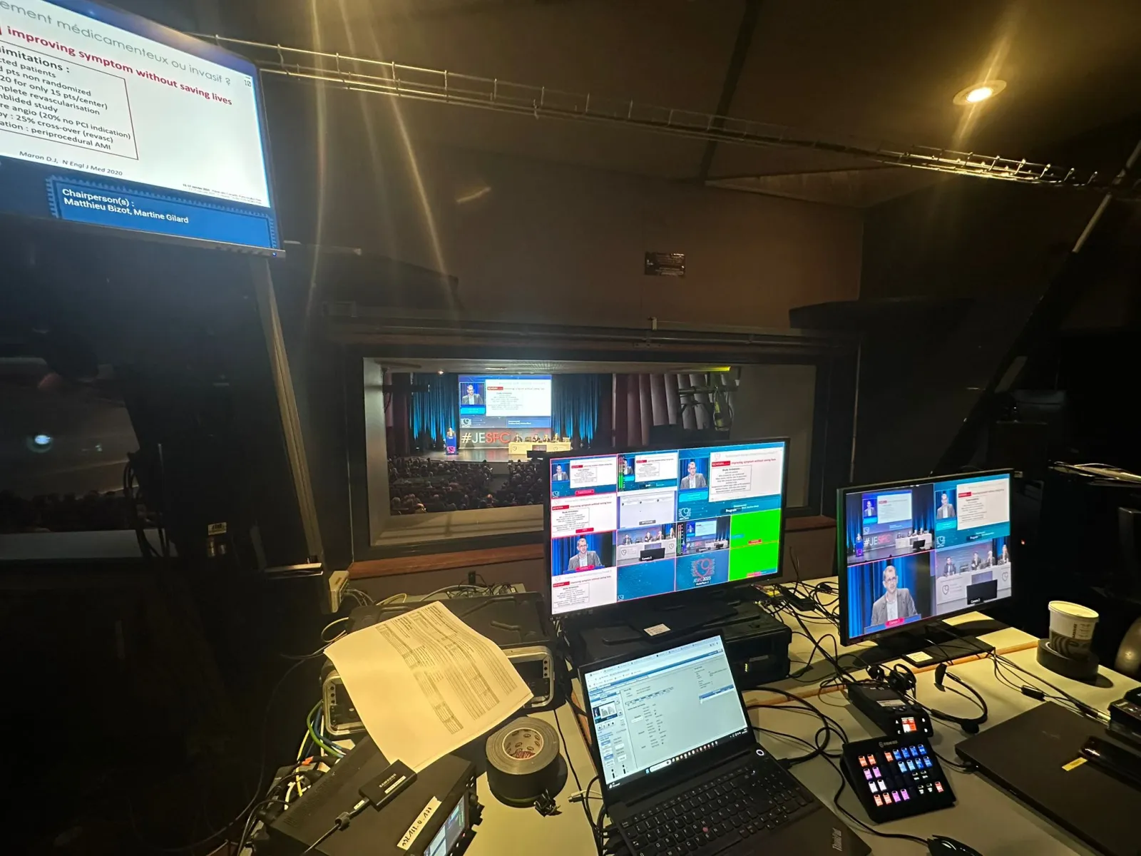 Photo of a video control room with the complete recording setup and CGI in chroma key
