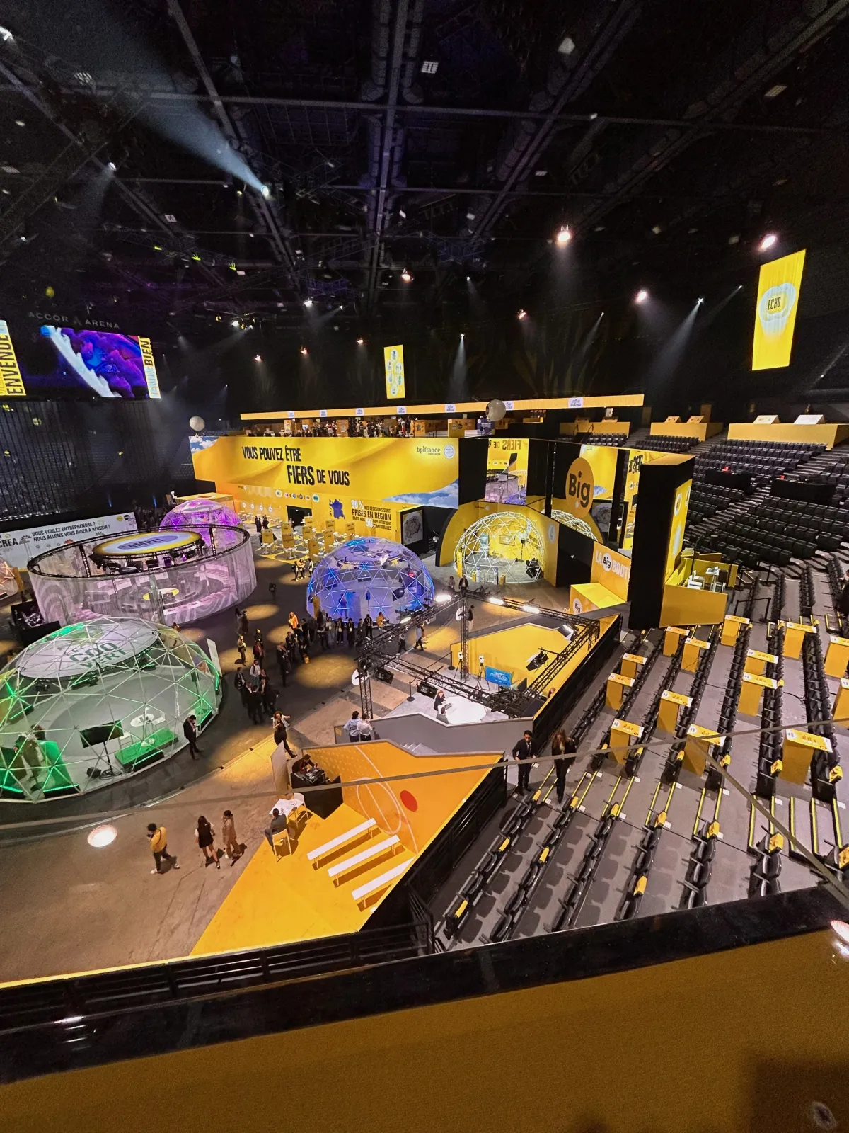 Photo of the BPI event at Accor Arena Bercy with lighting trusses rigged overhead