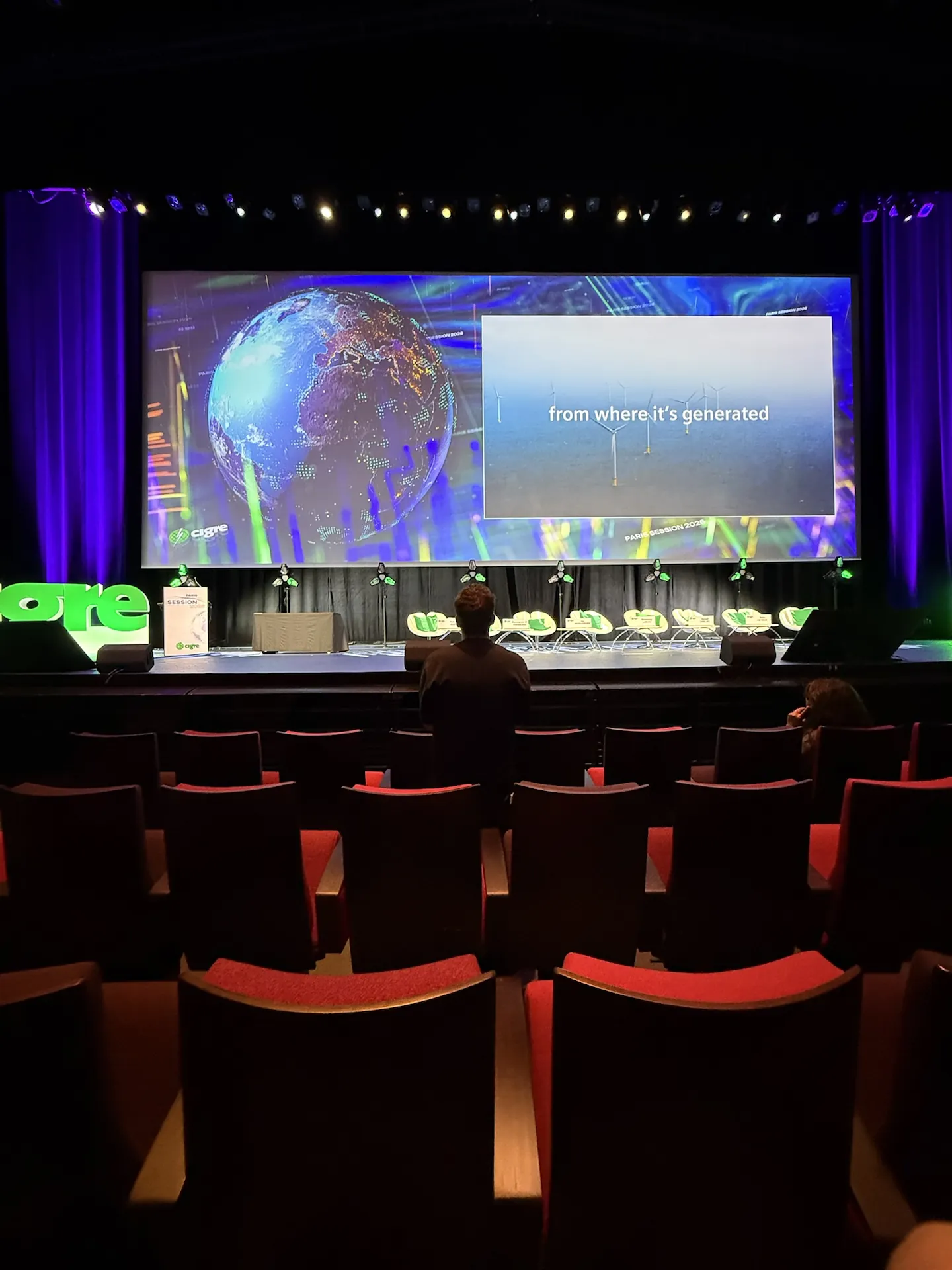 Congress hall, stage and large screen in plenary configuration